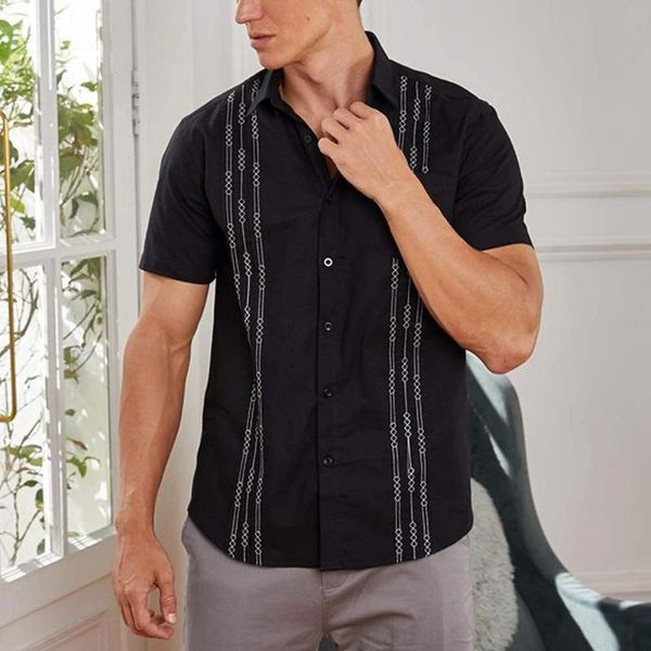 Camicie casual da uomo Camicia da uomo Colletto rovesciato Ricamo a righe Taglie forti Top per uomo da ufficio