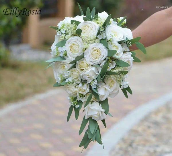 Fiori nuziali Elegante bouquet a goccia per la sposa Bianco Verde Ramos De Novia da sposa selvaggio di alta qualità legato a mano