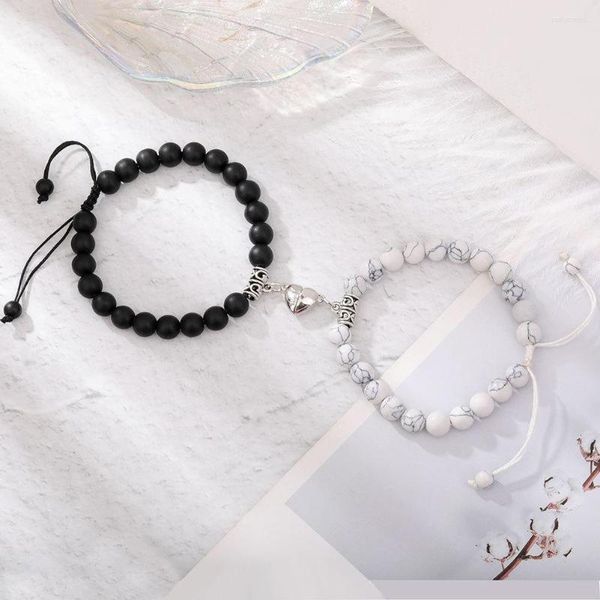 Strang Magnet Paar Armbänder für Frau Männer romantisches Herz passende Liebhaber Naturstein Perlen Yoga Armband Valentinstag Geschenk Schmuck