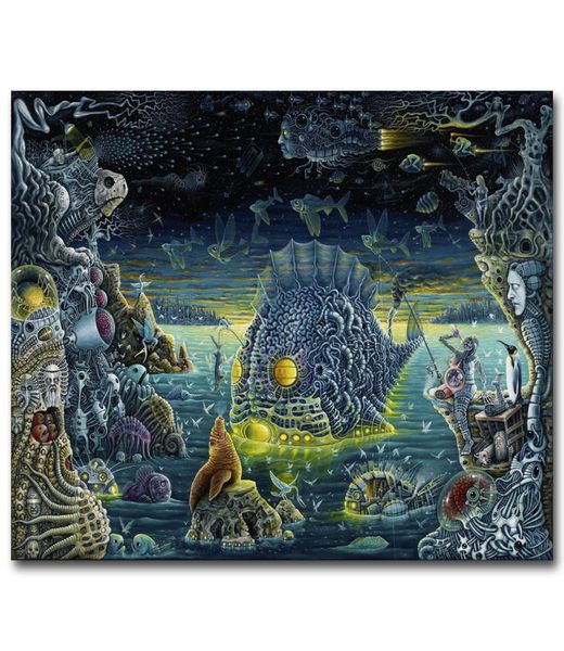 Fantasy Scuro Psichedelico Scheletro Morte Pesce del Mare Arte Tessuto di Seta Stampa Poster Trippy Astratta Immagine Della Parete Room Decor4151036