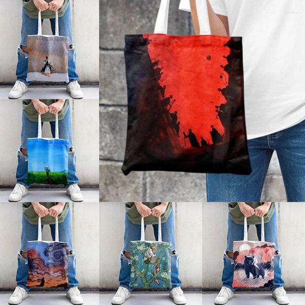 Einkaufstaschen, Motiv: Film S, Aquarell-Volldruck, reichhaltiges Design, Kreativität, Muster, Tasche, faltbare Handtasche für Strandfrauen