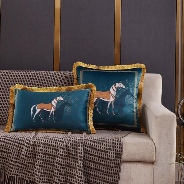 Europeu veludo cavalo duplo impresso franja volta sofá almofadas e luxo borla capa de almofada fronha