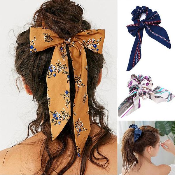 Floral Leopar Scrunchies Saç Eşarp Elastik Boho Flamalar Yay Halat Bağları Saç Aksesuarları için Scrunchie At kuyruğu Tutucu 30 Renk