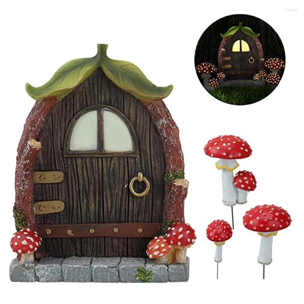 Decorações de jardim estátua de cogumelo em miniatura brilha acessórios de decoração resina ouriço vaso paisagem gramado