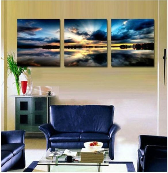3 pezzi stampa pittura su tela wall art decorazione moderna immagine mista immagine a colori enorme spiaggia tramonto scuro pesantemente nuvole1576069
