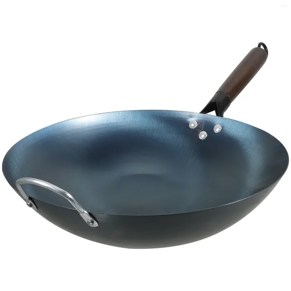 Pentole Fondo Tondo Wok Accessori Per Pentole Grigliate Per La Casa Durevole Pan Fornello A Gas Grande Manico In Legno Cinese Chino Tradizionale