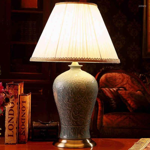 Настольные лампы Jingdezhen Vintage Style Фарфоровое керамическое стол для кровати китайская синяя и белая лампа традиционная