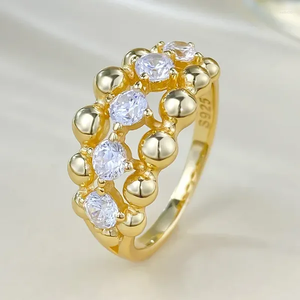 Anéis de cluster vendendo alta qualidade s925 prata esterlina com anel de diamante banhado a ouro 18k para presente de jóias requintado feminino