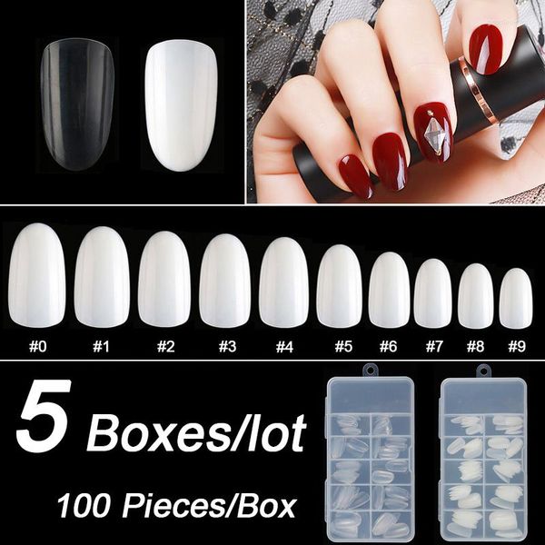 Falsche Nägel Großhandel 5 Boxen/Los 100 Stück/Box Kurze Acryl Oval Runde Gefälschte Finger Full Cover Nail Art Tipps Künstliche
