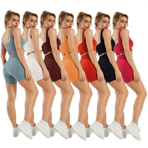 Canotte da donna Top Donna 2023 Senza soluzione di continuità Pit Bar Yoga DUE pantaloncini da tuta Imposta articoli sfusi Lotti all'ingrosso Serie di colori della caramella