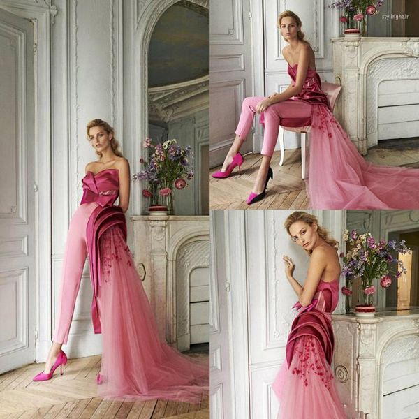 Платья для вечеринок Fuchsia Prom Prombebkite с боковым ударом поезда 2023 Возлюбленные оборвы 3d цветочные вечерние платья костюмы обручальные платья