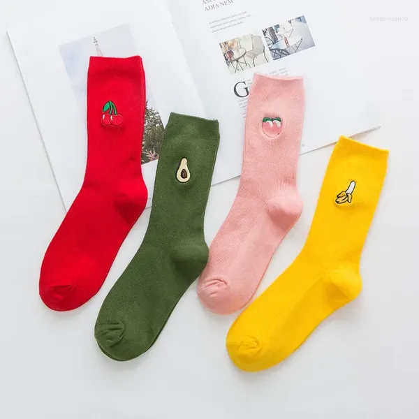 Calzini da donna Colore caramella da donna Simpatico Kawaii Harajuku Rosa Rosso Verde Giallo Calzino da donna Ragazze Frutta Mela Banana Ciliegia Sox