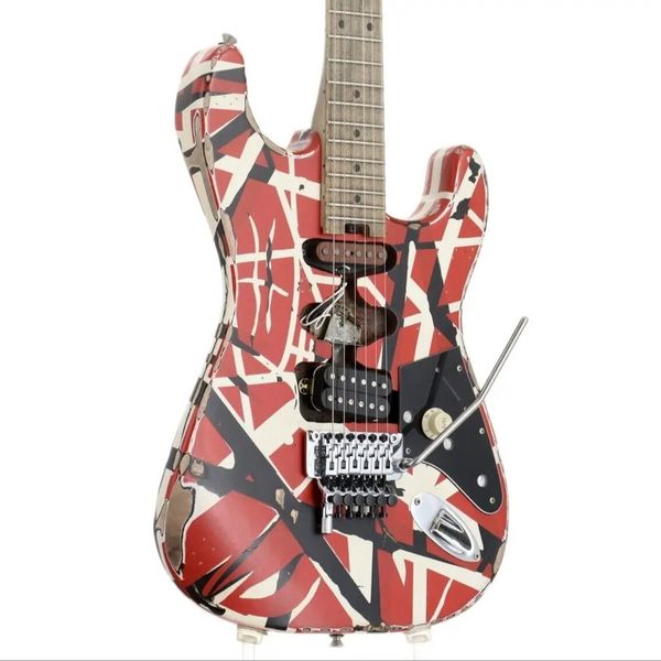 E V H Çizgili Serisi Frankie Kırmızı Black White Relic Elektro Gitar resimlerle aynı