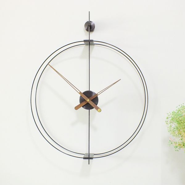 Geeignet für Esszimmer, Schlafzimmer, Arbeitszimmer, Büro, Wohnzimmer, große dekorative Wanduhr, nordische moderne, extrem einfache Stangen-Doppelkreis-spanische Wanduhr