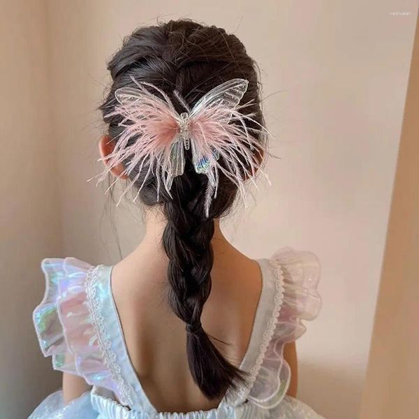 Accessori per capelli Piuma Forcina per bambini Copricapo con clip a farfalla tridimensionale in lega colorata carina