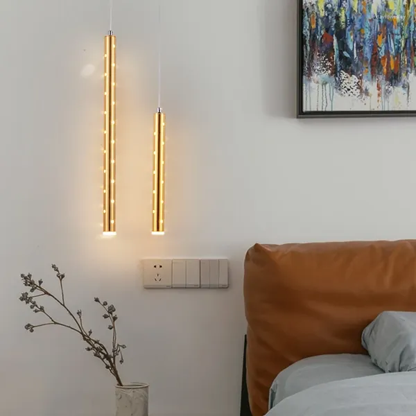 Kolye lambalar Uzun Tüp LED sütun başucu asılı lamba siyah/altın/gümüş modern basit dekoratif kolyeler mutfak adası için ışıklar