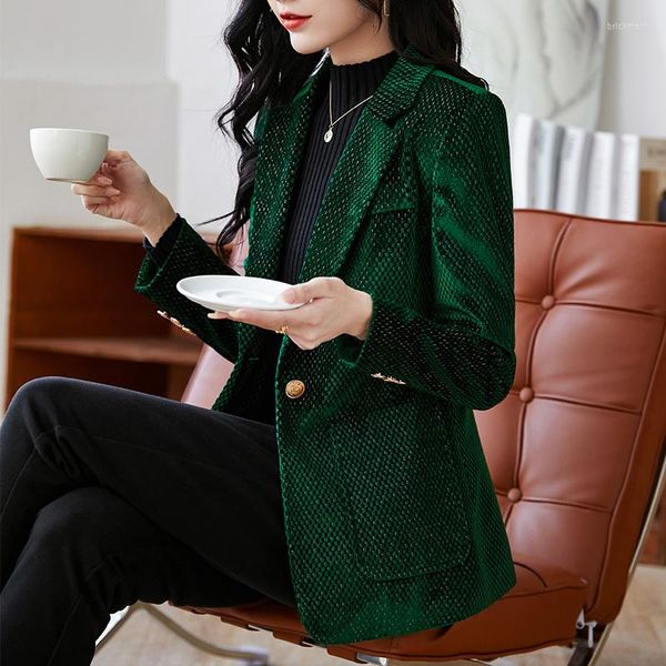 Abiti da donna 2023 Autunno Inverno Donna Professionale Ufficio Risvolto Giacca Casual Donna Lavoro Allentato Velluto a coste Cappotto verde Giacca sportiva