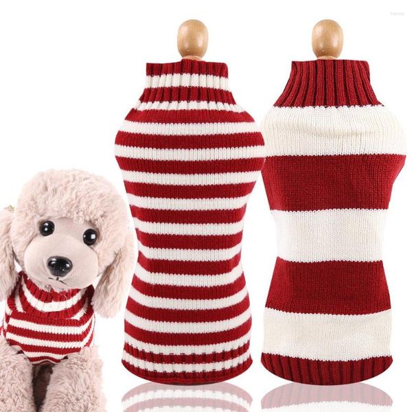 Hundebekleidung Kleidung Haustier Katze Teddy Herbst Winter Warme Kleidung Wollmantel Dicker Roter Weißer Streifen Pullover Für Kleine Mittelgroße Welpen Mode