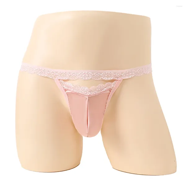 Underpants Mens Underwear Diariamente G-String Lace Lingerie Baixa Cintura Nylon Calcinha Bolsa Regular Sexy Soft T-Back
