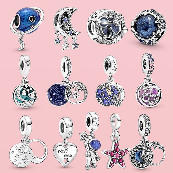 925 Silver Fit Pandora Original Charms Diy подвесные женские браслеты бусины подвески Луны Amp Star Asteraut