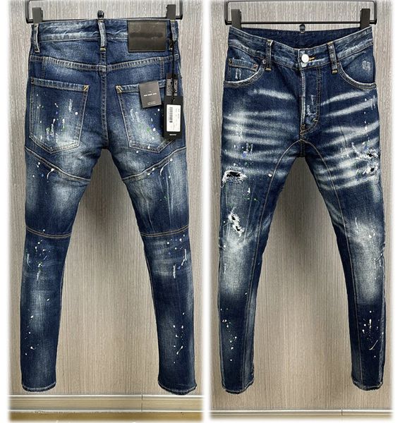 Mens Ripper Jeans denim pantolon sıska uyuz ince streç erkek bisikletçisi jean pantolon patchwork sıkıntılı mektup boyalı delik vintage içi boş şerit