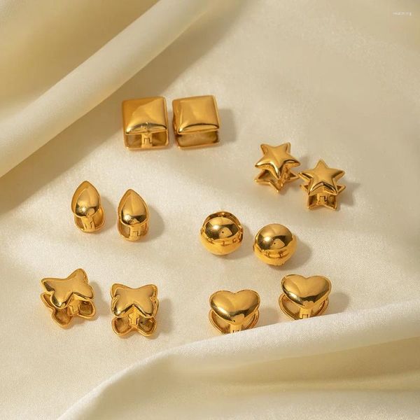 Backs Ohrringe Minar minimalistischer metallischer Stern, quadratisch, Herz, Kugel, geometrisch, Clip für Damen, 18 Karat Gold, PVD-beschichteter Edelstahl-Ohrring