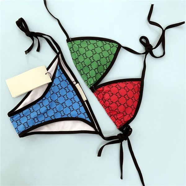 Designer-Bikinis qucci Damen-Zweiteiler-Bikini mit Buchstaben-Badeanzügen, Kristall-Sommer-Bademode, Strand-Luxus-Badeanzüge, klassischer Tanga-Dreipunkt-Badeanzug