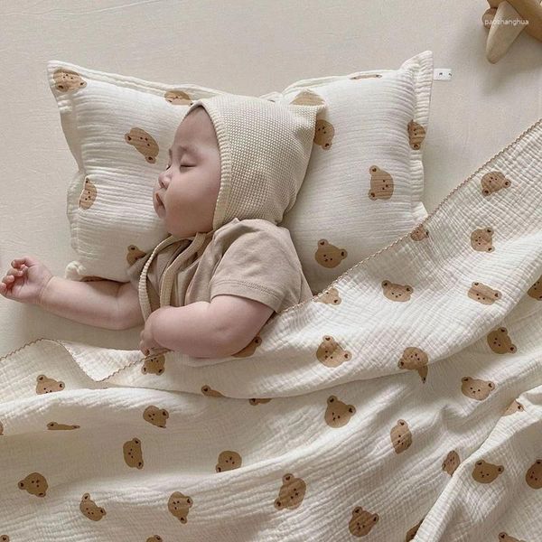 Cobertores animais dos desenhos animados impressão musselina cama do bebê nascido infantil swaddle envolve fio de algodão cobertor de dormir toalha de banho verão