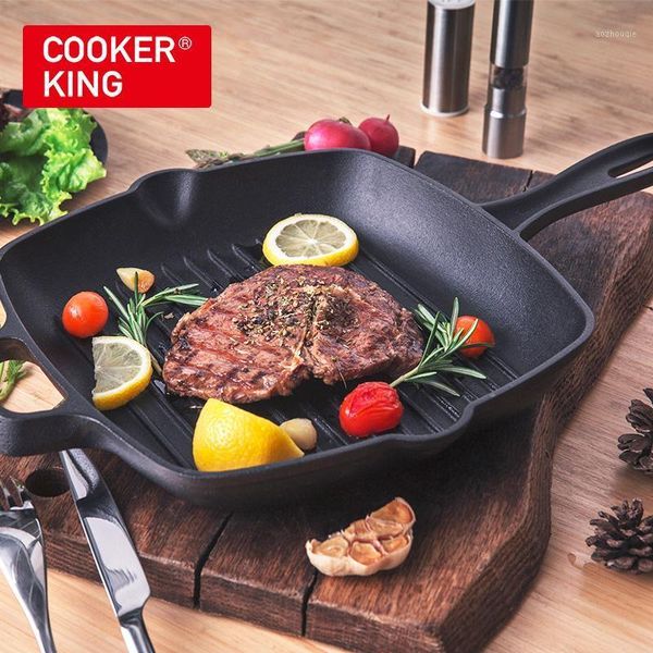 Pans King Cast Iron Can Grill без покрытия толстые стейки использование сковороды для газовой индукционной печи с безопасностью 26 см.