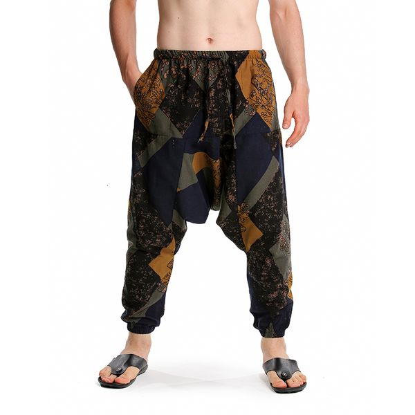 Мужские брюки печатают хлопковые бегуны мужчины, мешковатые хиппи бохо цыган, аладдин, грузовые брюки йога, гарема, плюс женские брюки 230404