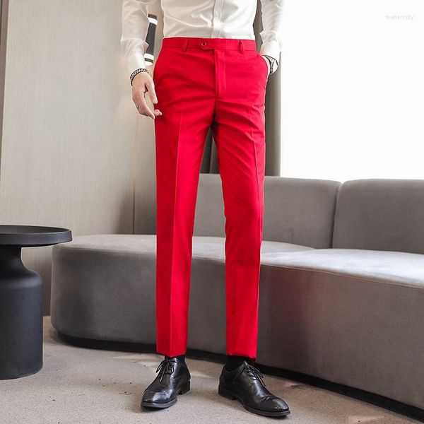 Erkek takım elbise 10 renk M-6xl 2023 Butik Moda Saf Renk İnce Erkekler Sıradan İş Takım Pantolon Gelinlik Kostüm Pantolon