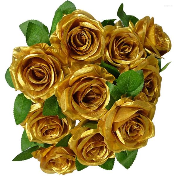 Dekoratif çiçekler yemek masası dekor gül altın çiçek buket yapay vazo dolgular centerpieces sahte dekorasyon gülleri düğün