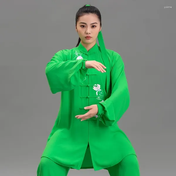 Roupas étnicas de alta qualidade Tai Chi Uniforme Verde Uniformes Chinês Tradicional Shaolin Wushu Trajes de Exercício Manhã FF3755