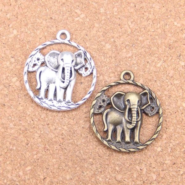 Encantos 6 peças círculo elefante 28mm pingentes antigos joias de prata tibetana vintage faça você mesmo para pulseira colar