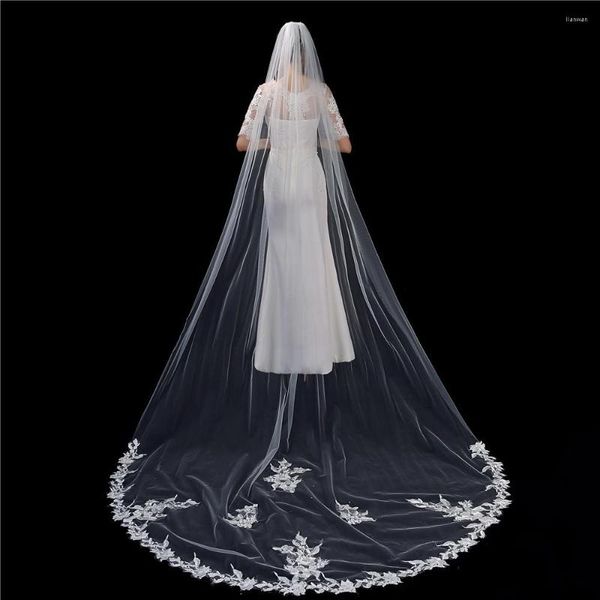 Casamento de véus norils nzuk 3m com apliques de renda uma camada véu de tule pente de pente de longa catedral Casamento
