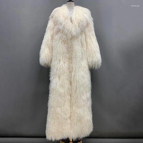 Женский кожаный Тренч на заказ для женщин из натуральной пляжной шерсти, монгольский плащ, длинное пальто, женское и мужское осенне-зимняя верхняя одежда S5243