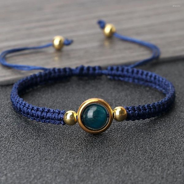 Strand 8mm azul tigre olho trançado pulseira ajustável fio de náilon redondo espaçador casal pulseiras corrente jóias pulsera presente