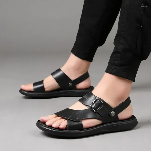 Sandalen Sommer Outdoor Schwarz Leder Casual Sport Männer Römischen Trekking Strand Alias Männlich Atmungsaktive Design Wasser Turnschuhe