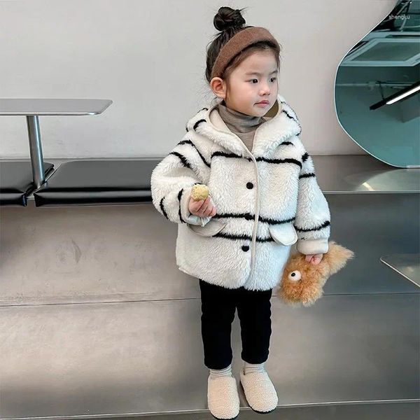 Jacken Kinder Kleidung Kinder Mantel 2023 Herbst Und Winter Modische Mit Kapuze Woolen Koreanischen Stil Mädchen Lange Pelz