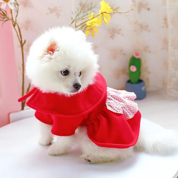 Vestuário de cão bonito vestido de princesa traje de inverno casaco de cachorro de lã jaqueta quente festival roupas com capuz para animal de estimação pequeno