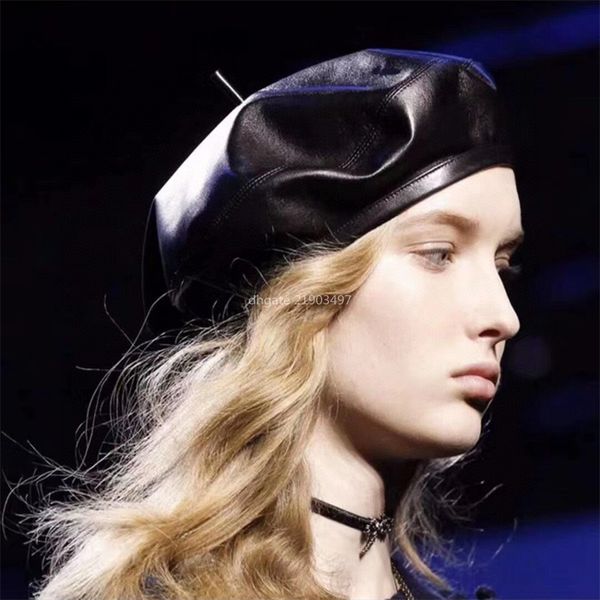 Черный цвет Подиумная шляпа 195608 Модная винтажная буква D BritishTrend Женская уличная зимняя женская шляпа Котелок Матросская кепка Роскошный дизайнерский берет