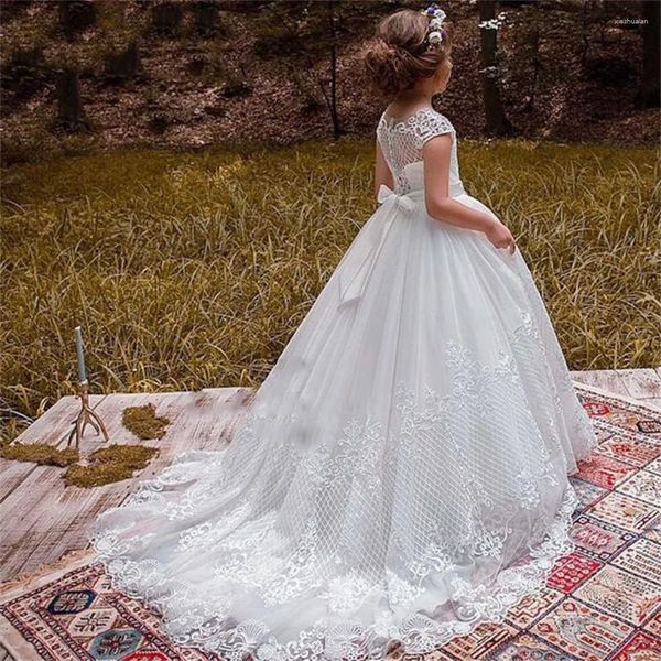 Vestidos de menina flor vestido tule renda impressão grade princesa anjo primeira comunhão festa de casamento fantasia crianças presente