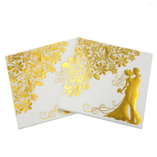 Tischservietten, 5 Packungen, Hochzeits-Papierservietten, glitzerndes goldenes Serviettenmuster, Decoupage-Gewebe für Weihnachtsdekoration, Party