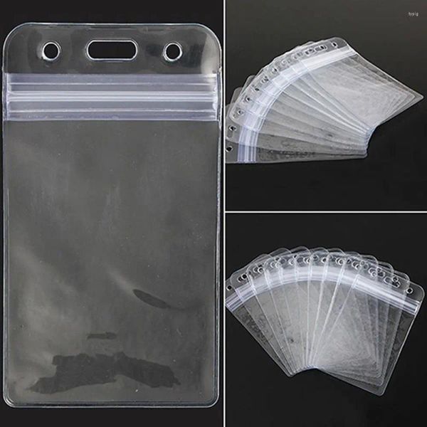 Titulares de cartão 10 Pçs / set À Prova D 'Água Vertical Transparente PVC Plástico Clear Zipper ID Titular Bolso