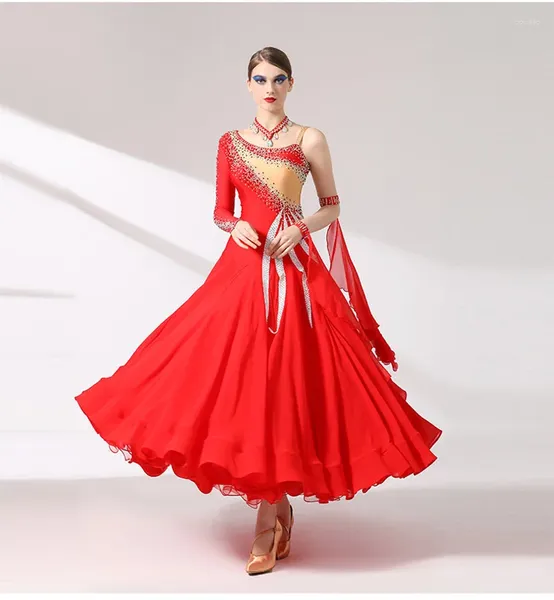 Bühnenkleidung Frauen Advanced Ballroom Dance Dress Lady 2023 Rot Professionelle Standard Flamenco Walzer Tango Tanzkleider