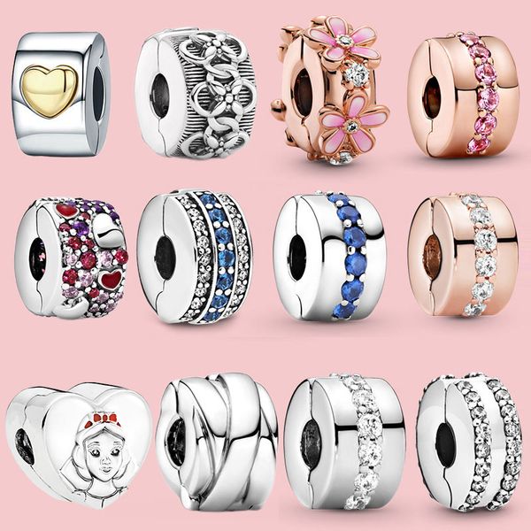 925 Silber Fit Pandora Original Charms DIY Anhänger Frauen Armbänder Perlen Clip Charm Crystal Pave Daisy Flower Spacer