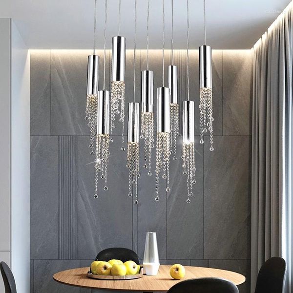 Lampadari Lampadario moderno con scala in cristallo Sala da pranzo Attico Ciondolo cromato / oro Piattaforma dell'isola della cucina Apparecchio di illuminazione per interni