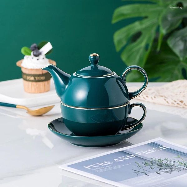 Set di stoviglie da tè in ceramica per un set teiera verde malachite con tazza e piattino regalo per donne adulti uomini