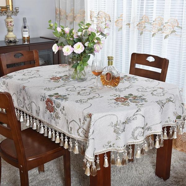 Tovaglia Elegante Tovaglia Ovale Beige In Ciniglia Spessa Per La Decorazione Da Pranzo Matrimonio Abiti Di Alta Qualità Con Nappe