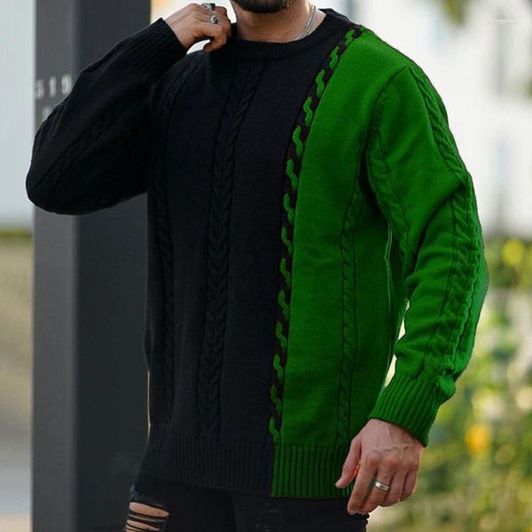 Erkek Sweaters Erkekler Y2K Patchwork Tığ Örgüsü Erkekler Uzun Kollu O Boyun Sıradan Jumper Üst Güz Kış Moda Kontrast Renk Jacquard